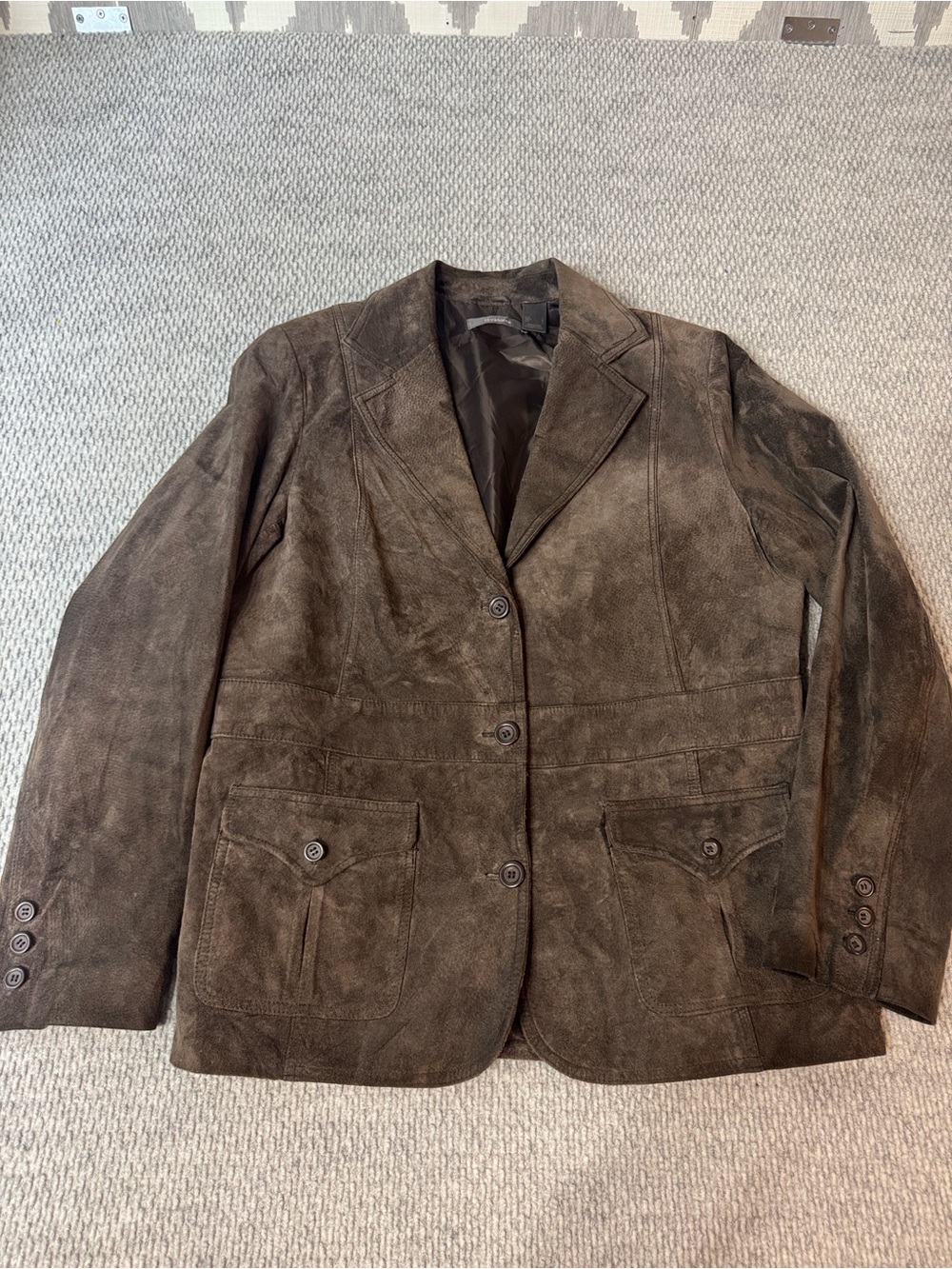 Liz Claiborne Suede Blazer / Jacket Sz L Tan / Olive Green